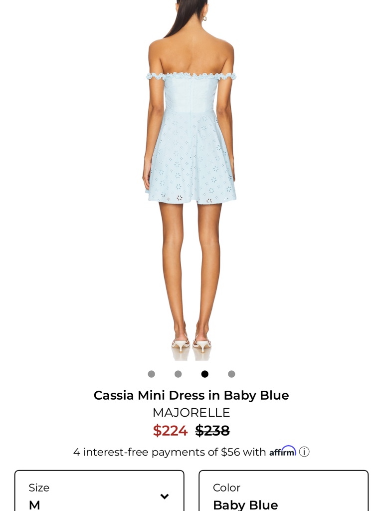Majorelle Baby Blue Off-Shoulder Eyelet Mini Dress